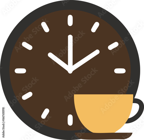 Coffee Break Time Clock Icon Illustration cup saucer symbol graphic vector design