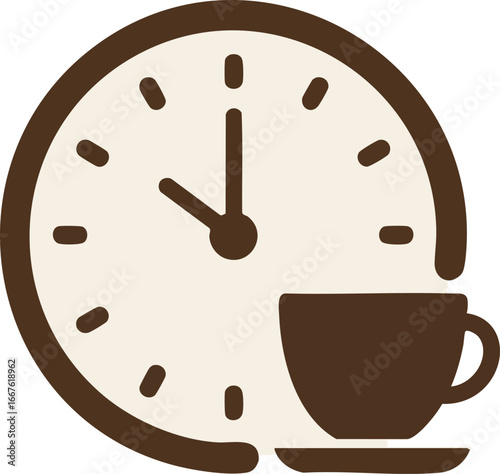 Coffee Break Time Clock Icon Graphic cup schedule vector illustration symbol minute