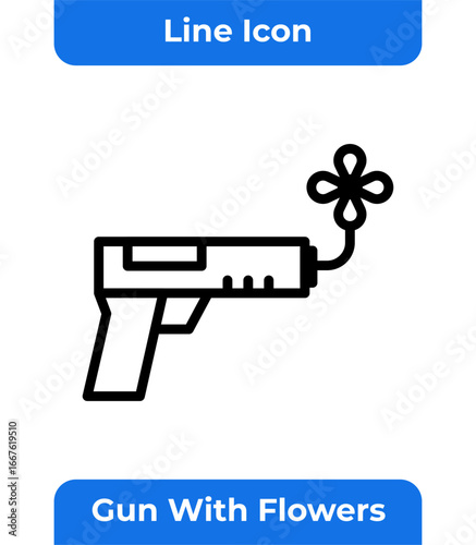 Gun with a Flower Coming Out of the Barrel Vector Icon, Peace and Nonviolence Line Art Graphic Element, Modern Anti-War and Protest Design