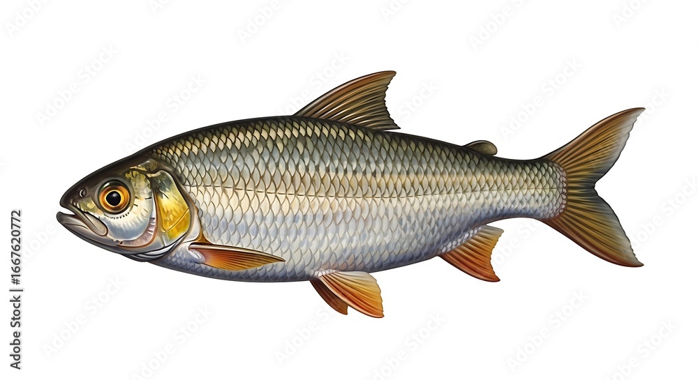 Fototapeta premium Side View of a Fish, Isolated on White Background.