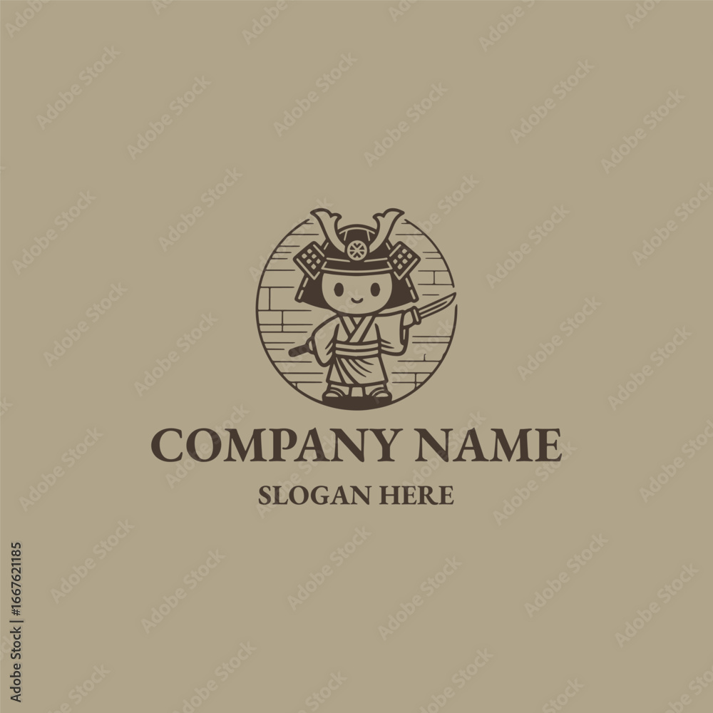 Obraz premium Samurai logo vector icon illustration