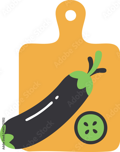 Eggplant and Cucumber on Cutting Board Icon aubergine chopping kitchen vegetable food