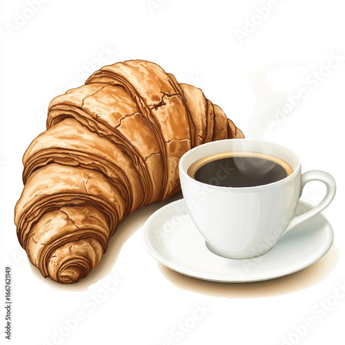 a pastry croissant with coffee