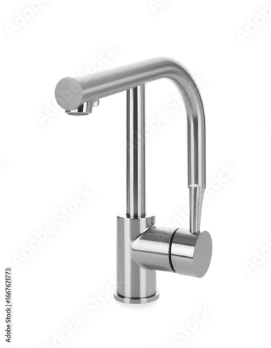 Sleek, modern, stainless steel kitchen faucet with a high-arch spout and cylindrical handle