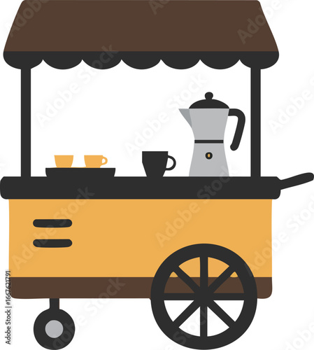 Flat Design Coffee Cart with Moka Pot and Cups mobile street vendor