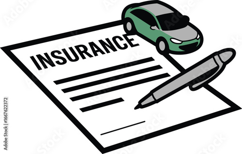 Car insurance policy document with pen contract automobile