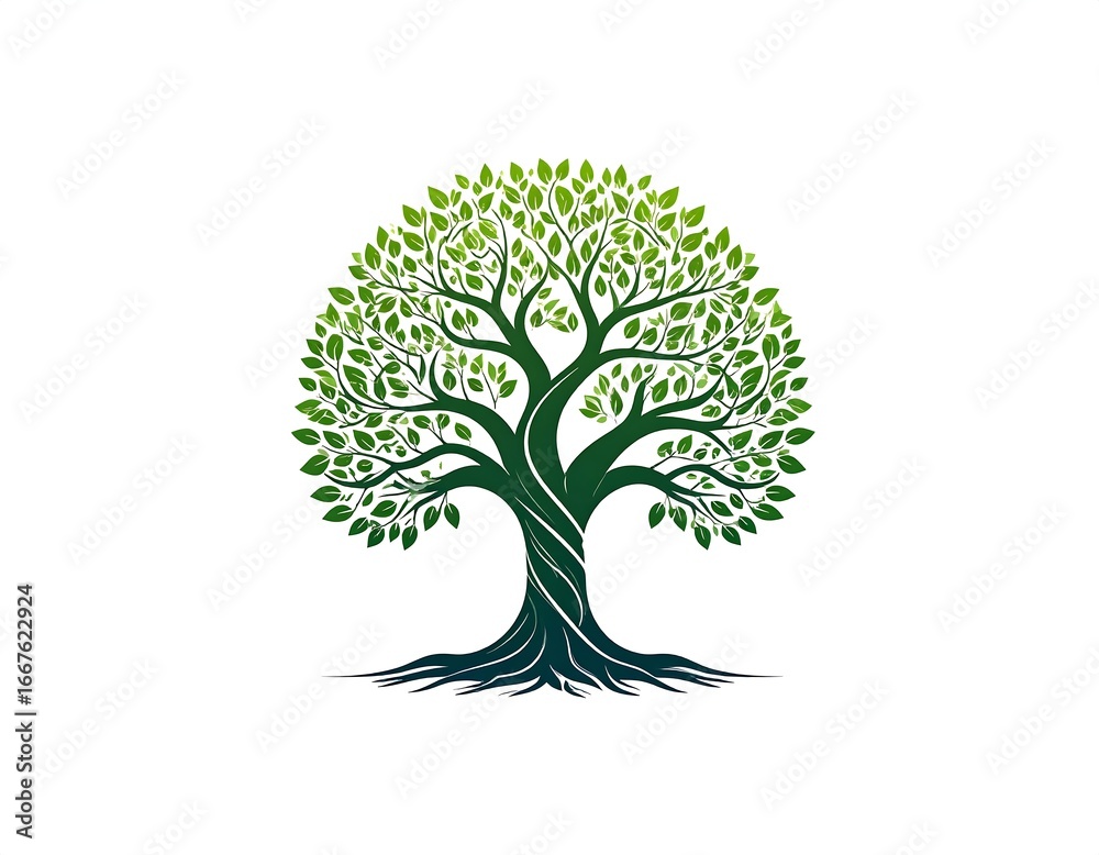 Naklejka premium Lush Green Tree Design on White Background