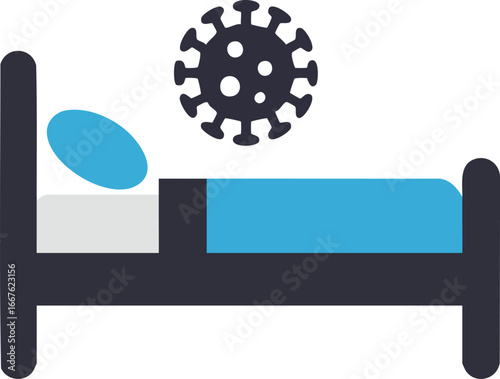 Hospital Bed with Virus Icon illness infection quarantine healthcare medical patient sick