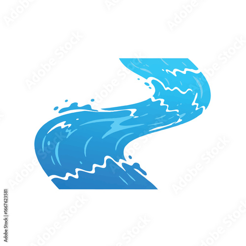 Curvy blue river featuring an elegant wave pattern, rendered as a clean ecological vector illustration, symbolizing water purity and the spirit of World Rivers Day.