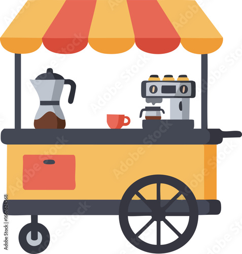 Mobile Coffee Cart with Espresso Machine and Awning stall stand shop street