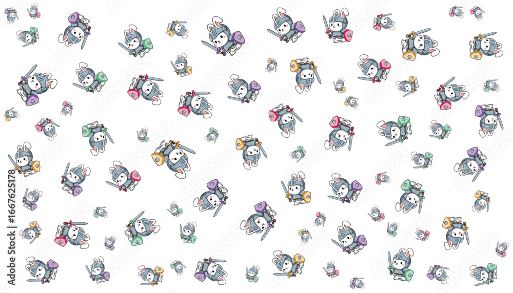 Obraz premium Vector Random Pattern Cartoon Rabbit Knight