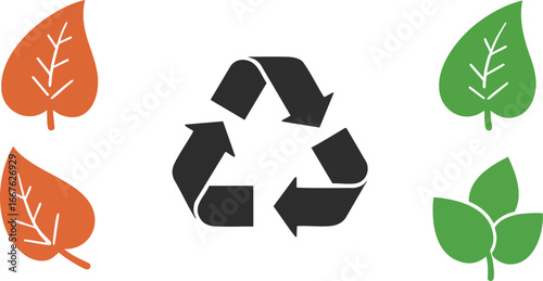 Recycling Symbol with Green and Orange Leaves recycle icon leaf plant nature