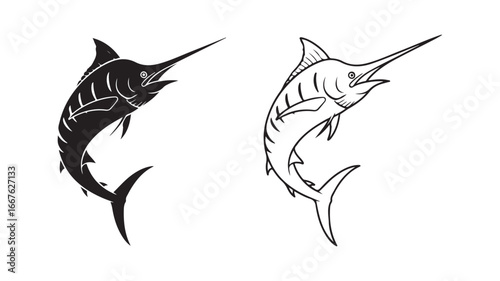 Marlin fish jumping with transparent background