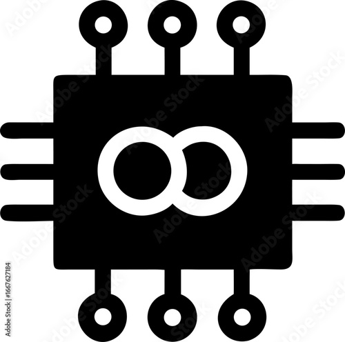 Futuristic quantum computing chip icon with intricate circuitry