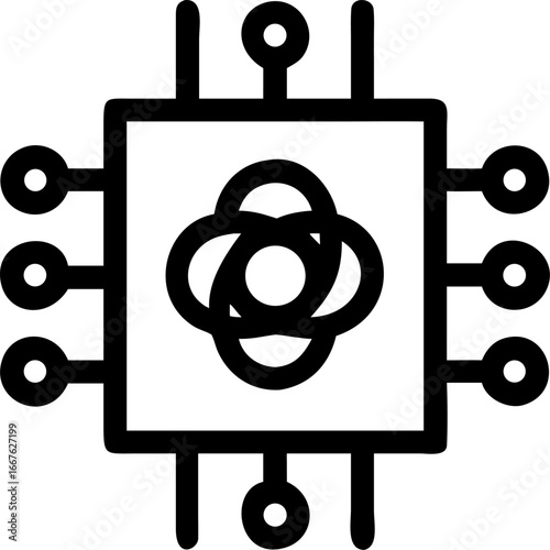 Futuristic quantum computing chip icon with intricate circuit patterns