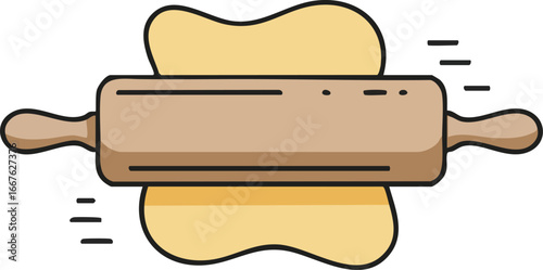 Rolling Pin Flattening Dough Illustration rolling pin baking cooking kitchen food pastry flour