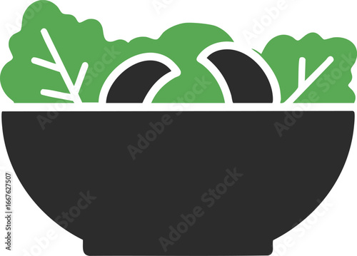 Salad Bowl Glyph Icon for Healthy Eating and Dieting lettuce vegetable greens