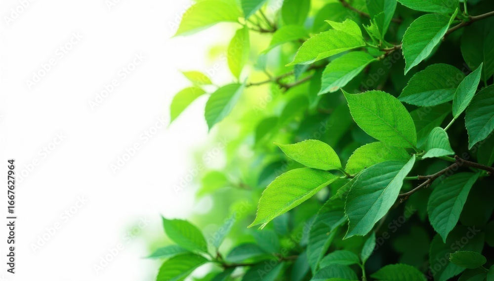 Fototapeta premium Dense summer forest, vibrant green leaves, isolated on white , leaves, growth, jungle