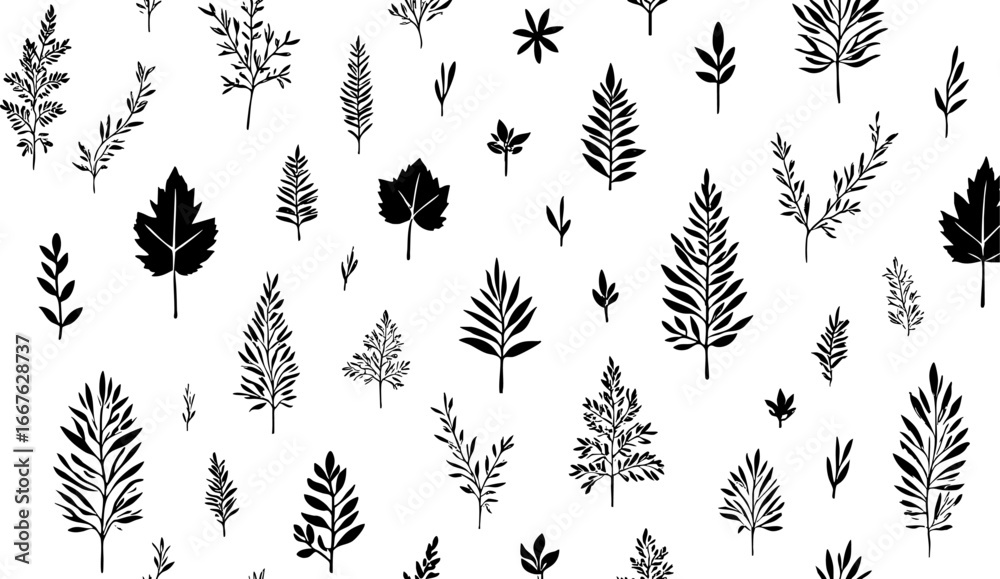 Seamless Black Leaf Pattern on White Background Seamless Black Leaf Pattern on White Background