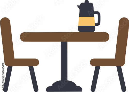 Simple Flat Design Table and Chairs with Coffee Pot drink beverage kitchen