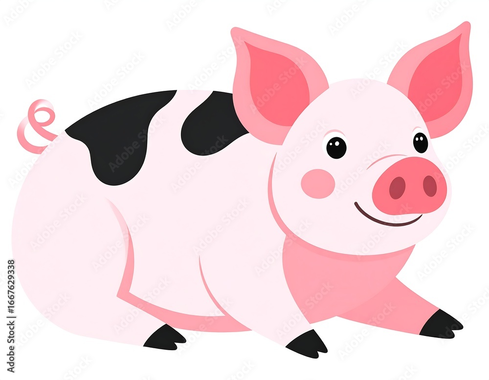 Fototapeta premium Pink piglet illustration, white background