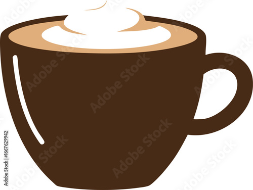 Simple vector icon of a coffee mug with whipped cream cup drink
