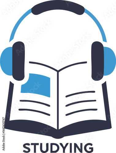 Studying with Headphones and Book Icon learning education audio audiobook knowledge school