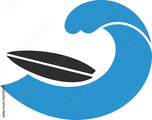 Surfing Wave Logo Design with Surfboard Silhouette ocean sea water sport recreation