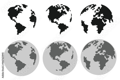 Planet icon set. Global map. Map symbol. international earth globe icon, World globe icon, Line vector