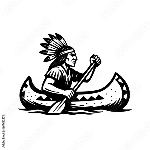 Native American Canoe Silhouette Vector Illustration
