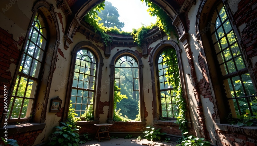 Fototapeta premium Decaying Interior Naturereclaimed Abandoned Structure