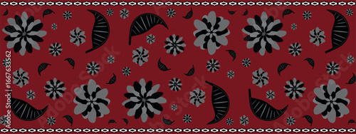 Traditional floral carpet design with rich burgundy background. Great for packaging, website headers, textile prints, and decorative projects. Horizontal. EPS10. 