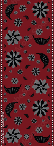 Traditional floral carpet design with rich burgundy background. Great for packaging, website headers, textile prints, and decorative projects. Vertical. EPS10. 