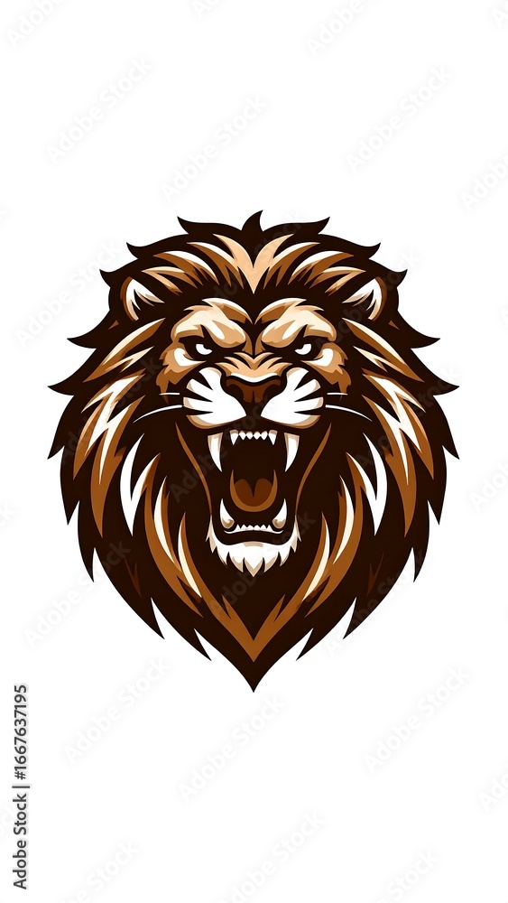 Obraz premium Roaring Lion Head, Mascot Design, White Background