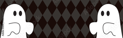 バナー　フレーム　ハロウィン　秋　10月　おばけ　ゴースト　かわいい　飾り　壁紙　背景　イラスト