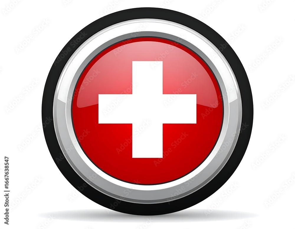 Obraz premium Red Cross Button Icon Digital Graphic Design