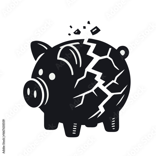 Stylized Broken Piggy Bank with Cracks Representing Financial Crisis