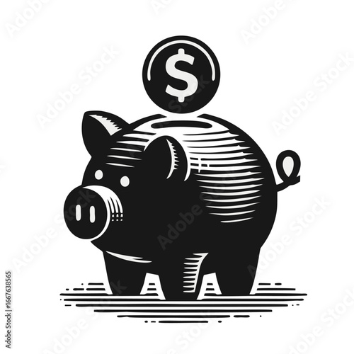 Money Saving Piggy Bank with Dollar Coin Financial Growth Concept