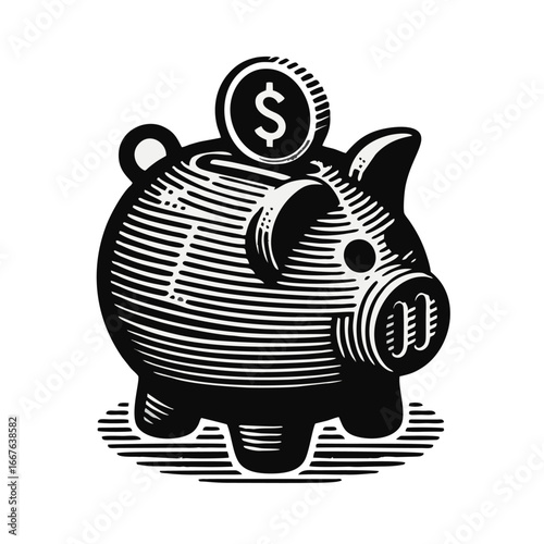 Piggy Bank with Dollar Coin, Financial Savings and Investment Icon