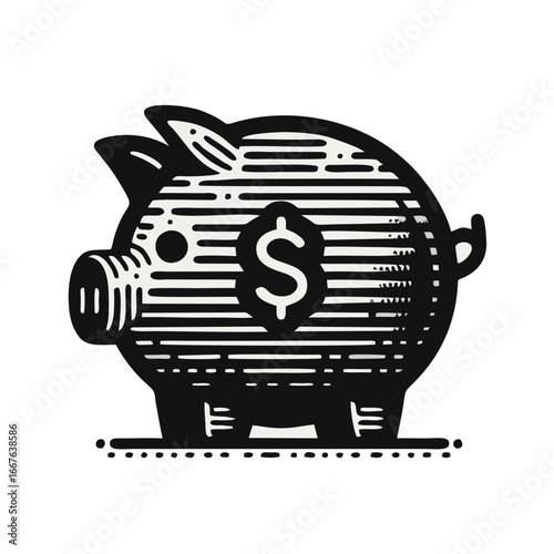 Piggy Bank with Dollar Sign Icon for Savings and Finance