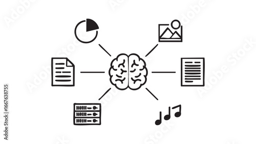 Brainstorming vector illustration: data analysis, creative ideas, and information processing concept eps silhouette