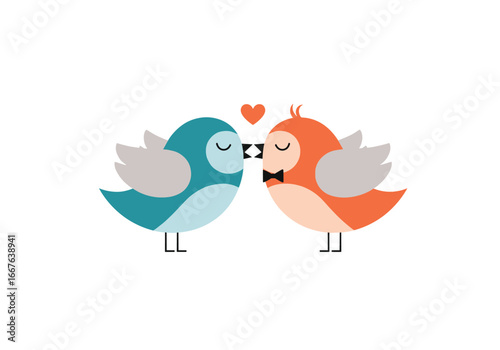 Two adorable love birds sharing a sweet kiss underneath a heart