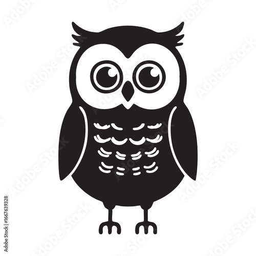 Black and white owl vector illustration, cartoon owl clipart, cute owl graphic eps silhouette