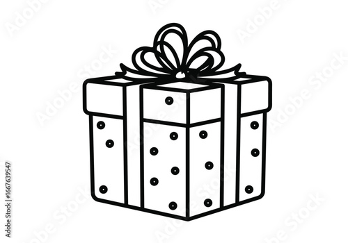Polka dot wrapped gift box with ribbon bow celebration present