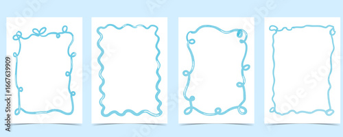whimsical blue bow frame with pastel color art coquette style.vector illustration for kid and girl birthday party card, social media template