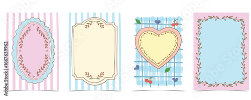 oval and heart vintage frame on blue gingham background coquette style.vector illustration for birthday party, invitation card, social media template