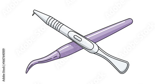 Two dental instruments crossed together for oral hygiene and dental care procedures
