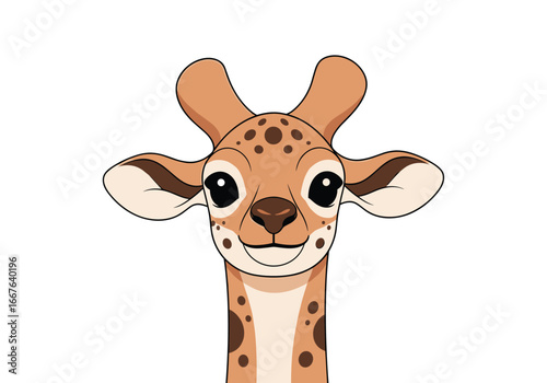 Adorable cartoon baby giraffe face with big eyes and spots friendly expression