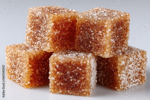 Stacked sugared cubes of amber-colored candy