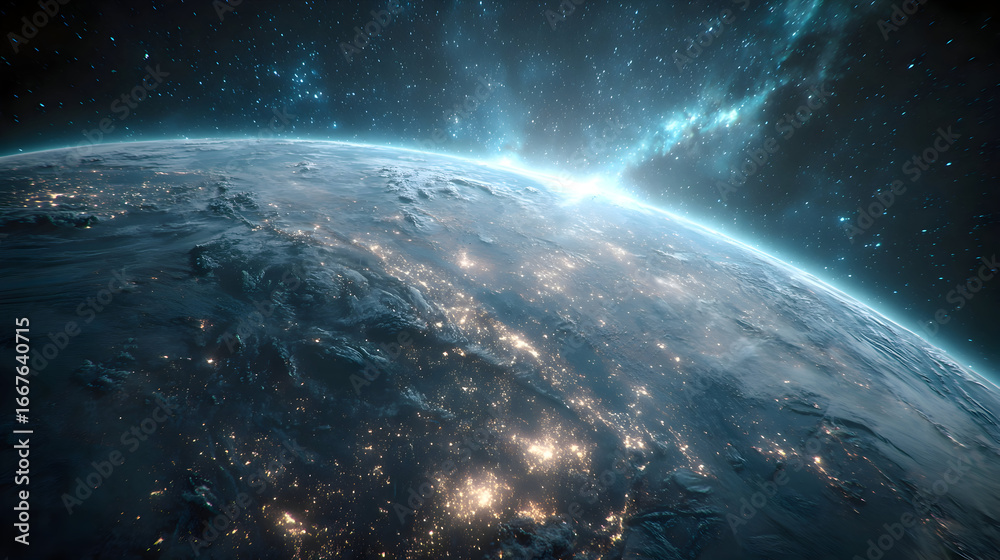 Fototapeta premium Cosmic Event: Planetary Impact and Stellar Rays